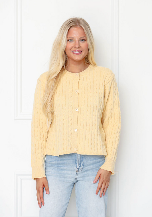 Cable Knit Cardigan Yellow