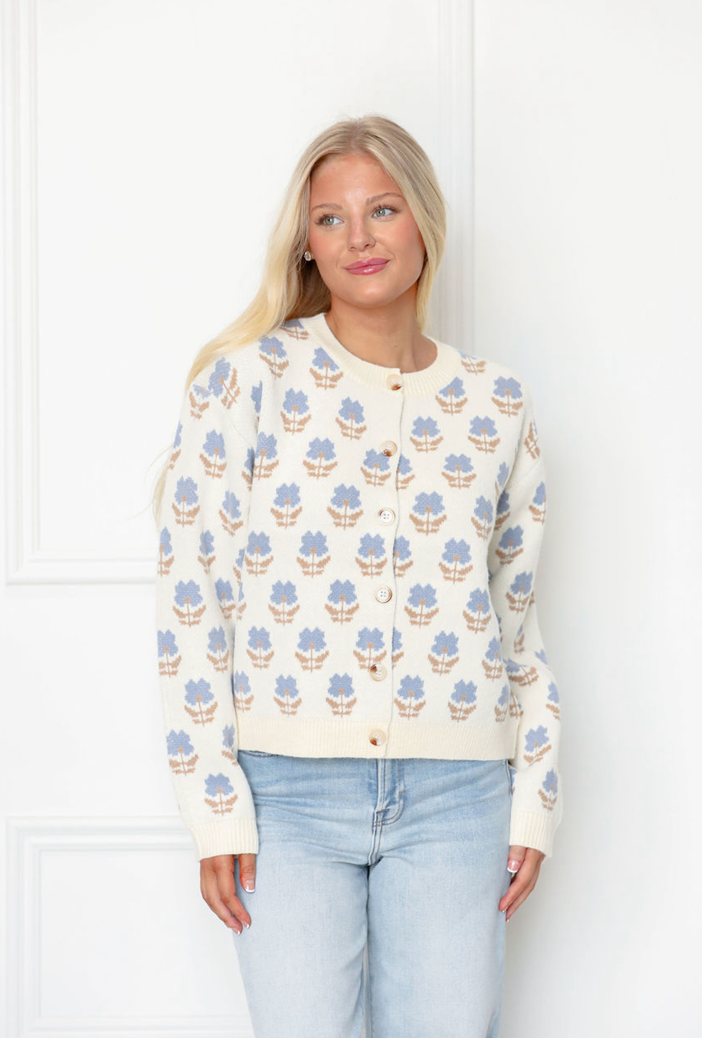 Floral Jacquard Button Cardigan