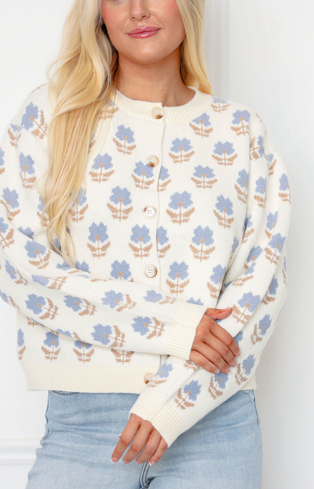 Floral Jacquard Button Cardigan