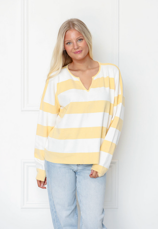 Striped Notch Neck Sweater Top