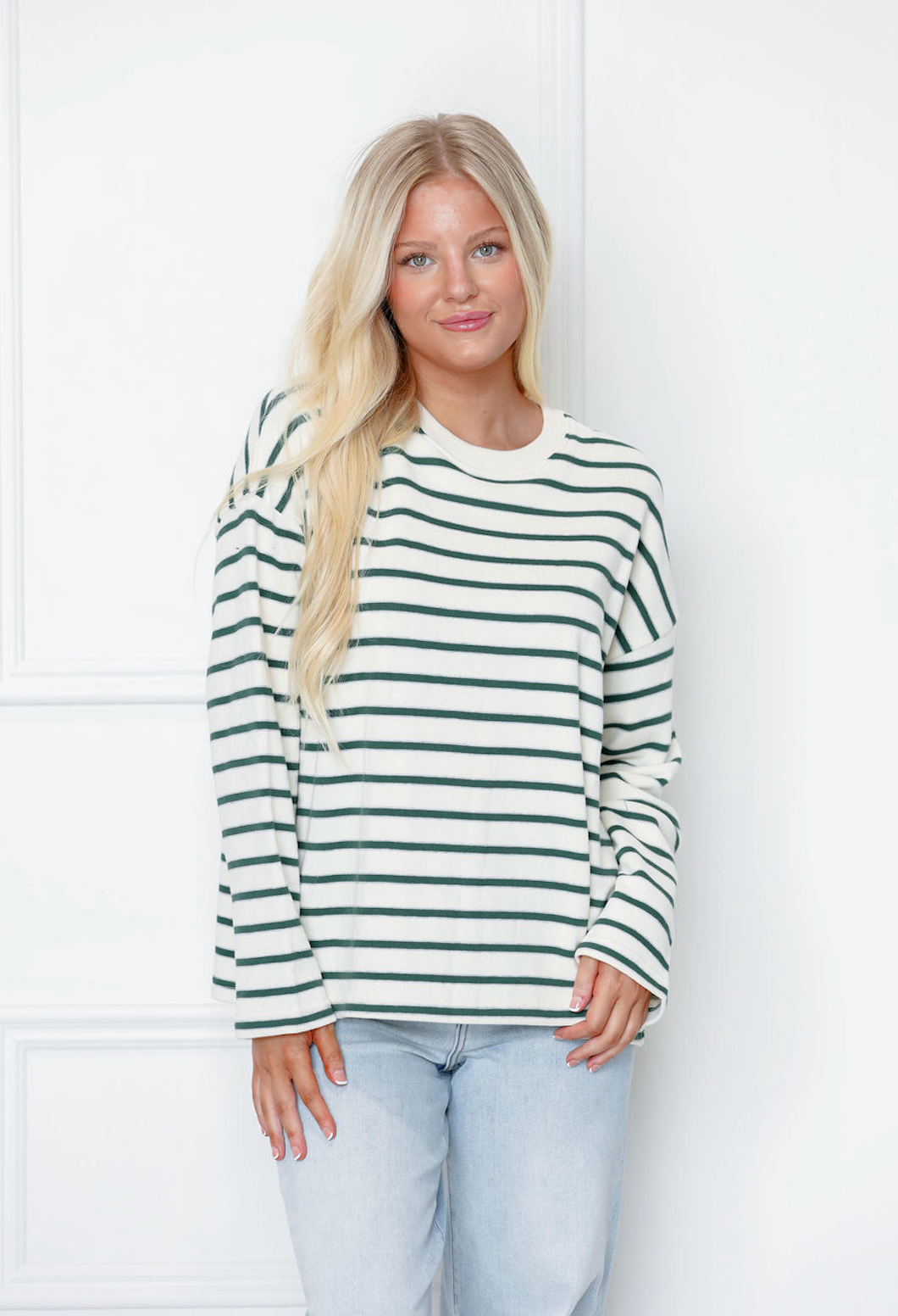 Green Stripe Crewneck Top
