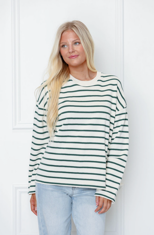 Green Stripe Crewneck Top