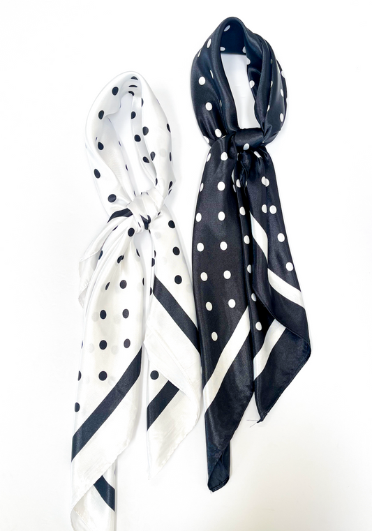 Satin Polka Dot Scarf White