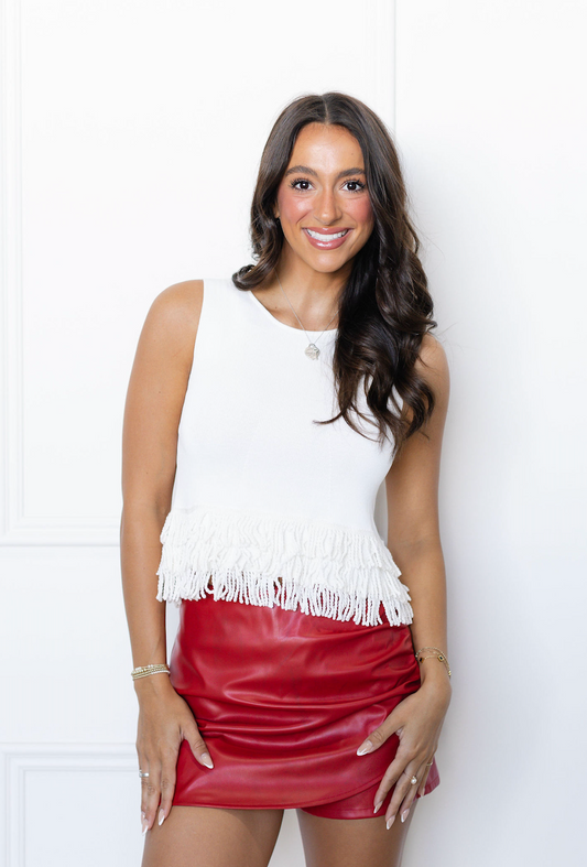 Fringe Hem Knit Top Ivory