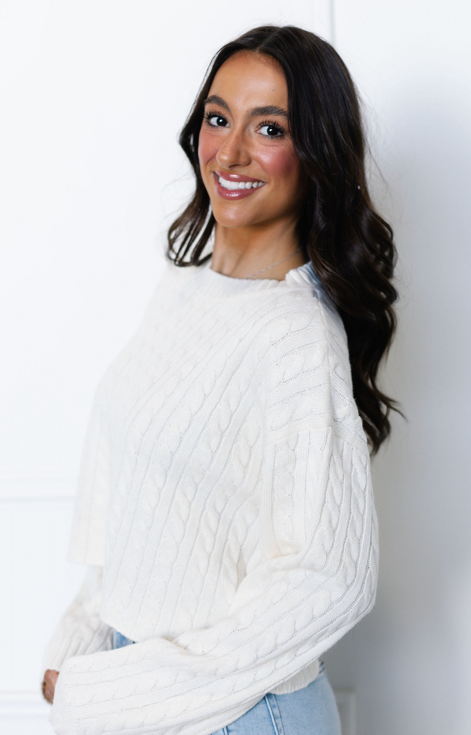 Cable Knit Long Sleeve Sweater Ivory