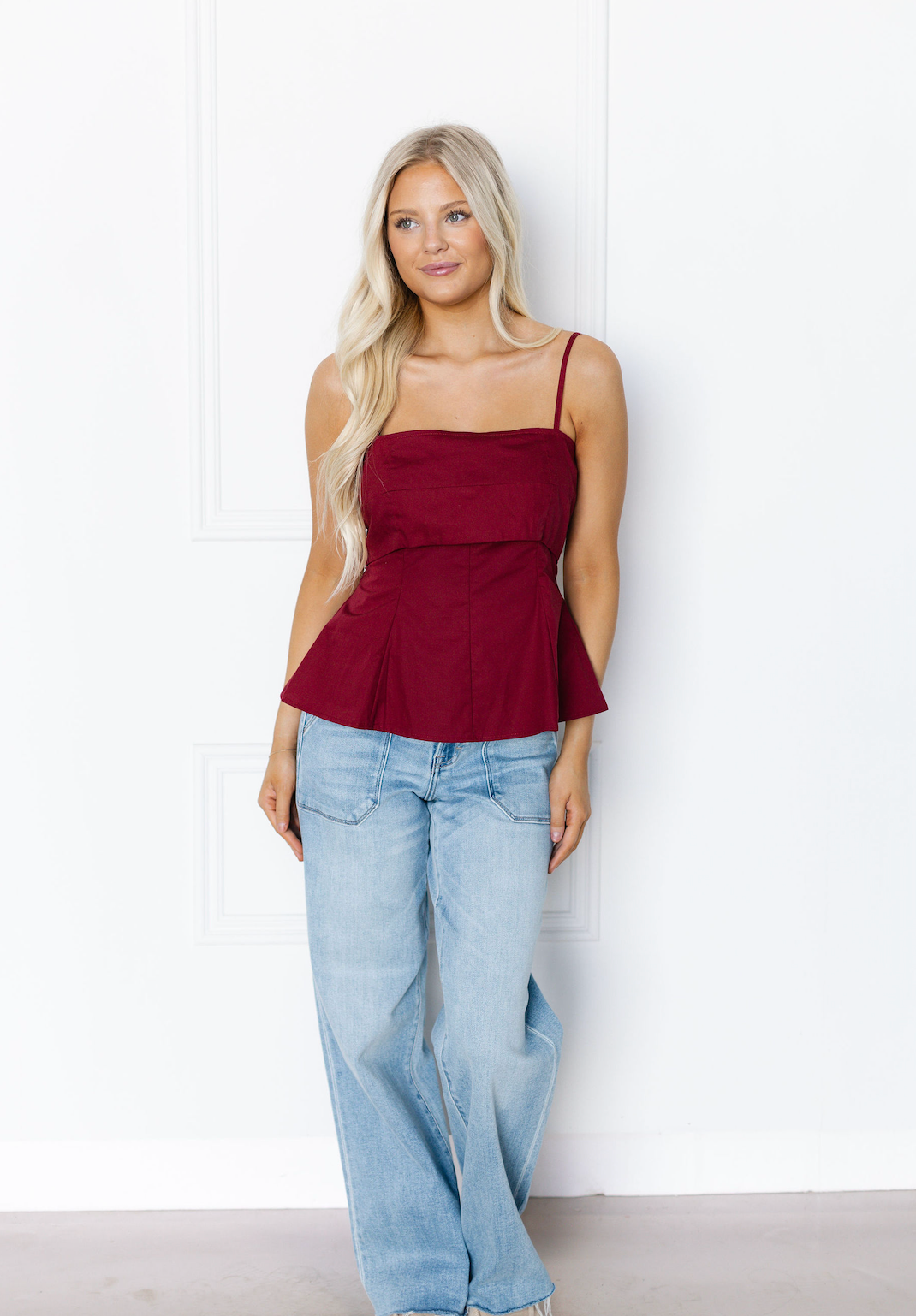 Poplin Fit & Flare Tank Maroon