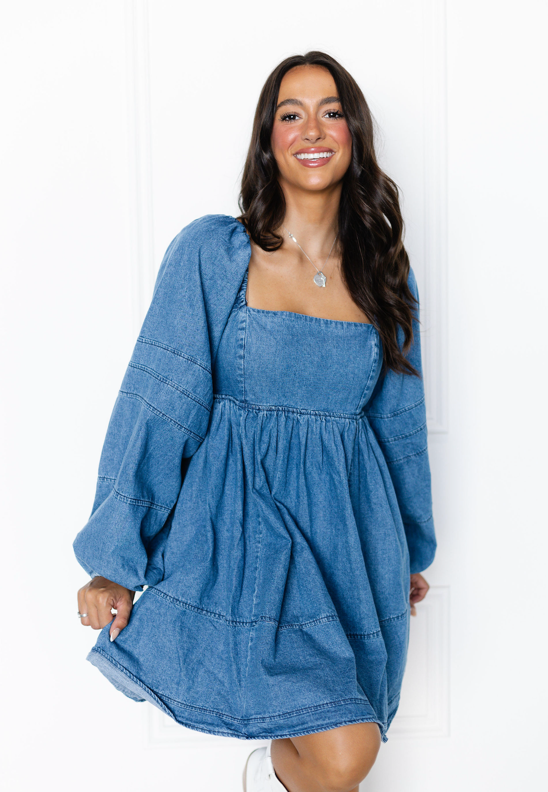 Long Sleeve Babydoll Denim Dress