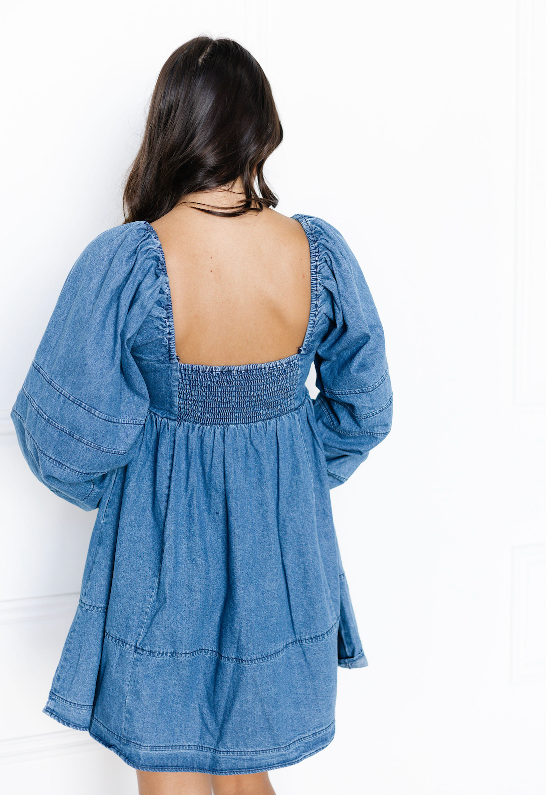 Long Sleeve Babydoll Denim Dress