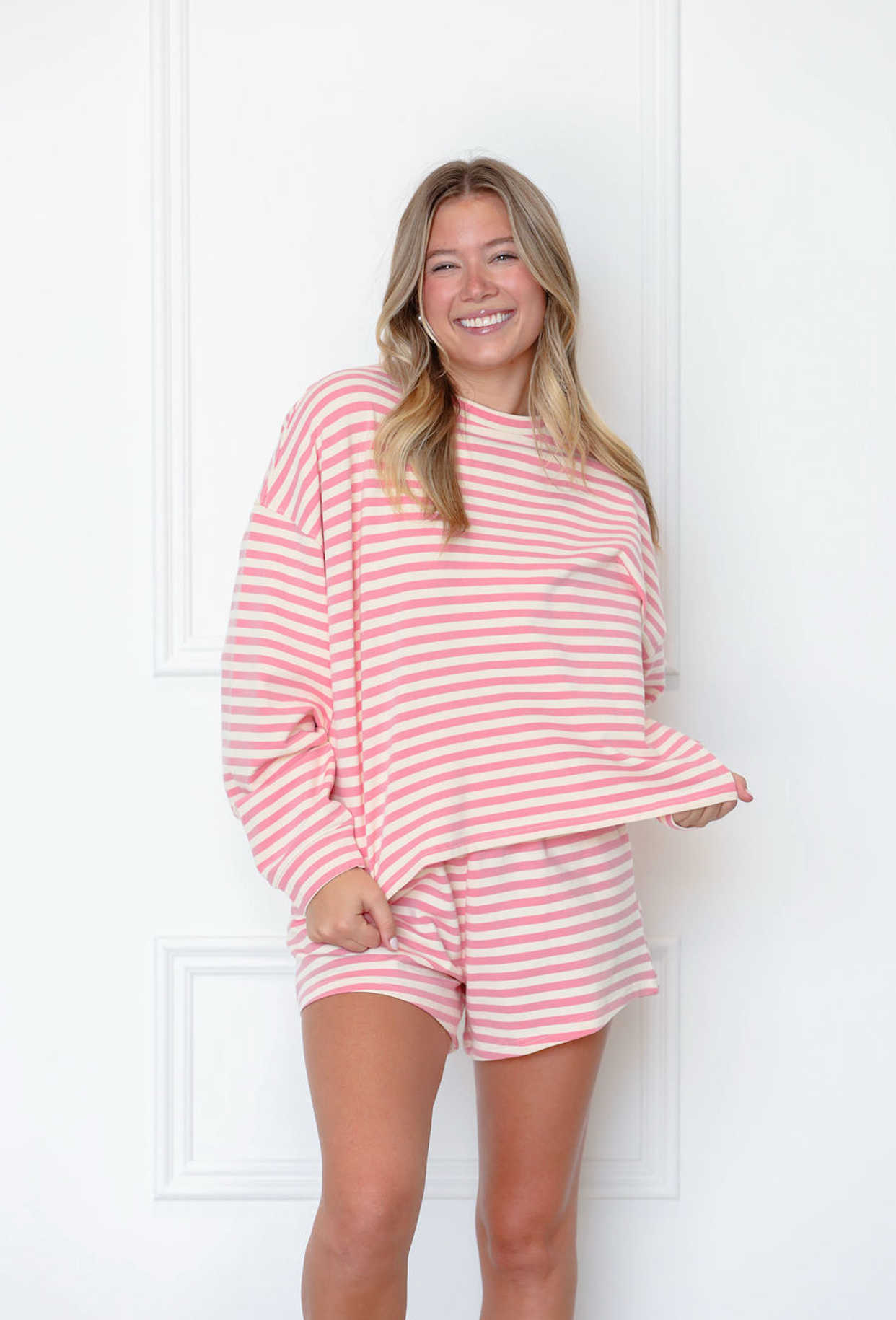 Pink/Cream Stripe Lounge Set of 2