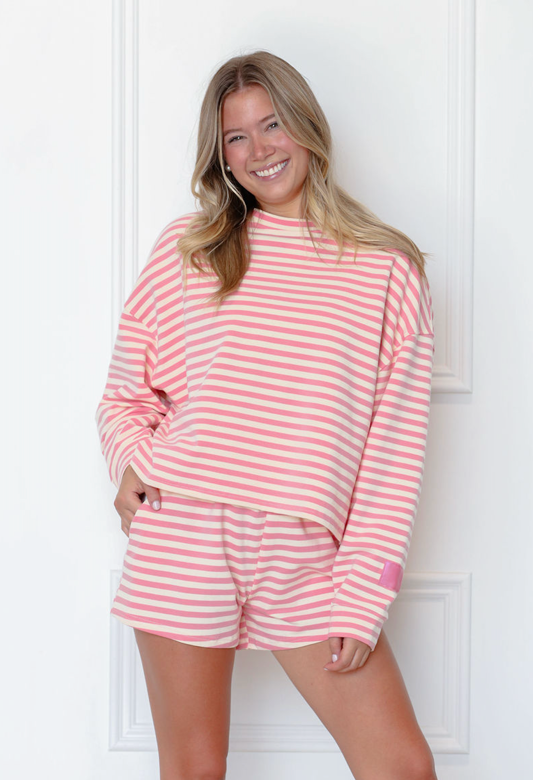 Pink/Cream Stripe Lounge Set of 2