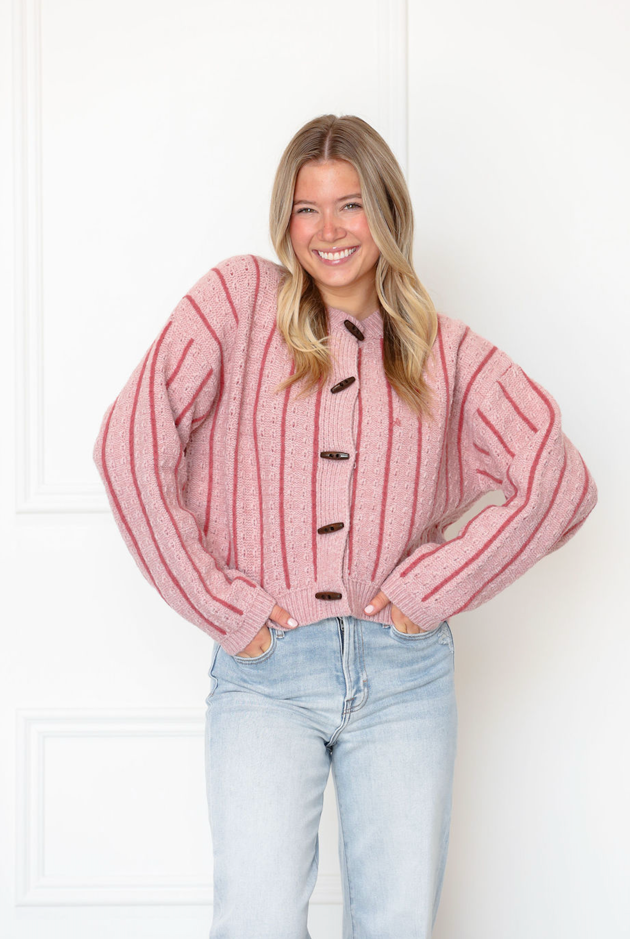 Mauve Stripe Toggle Sweater