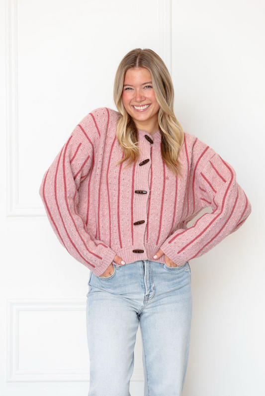 Mauve Stripe Toggle Sweater