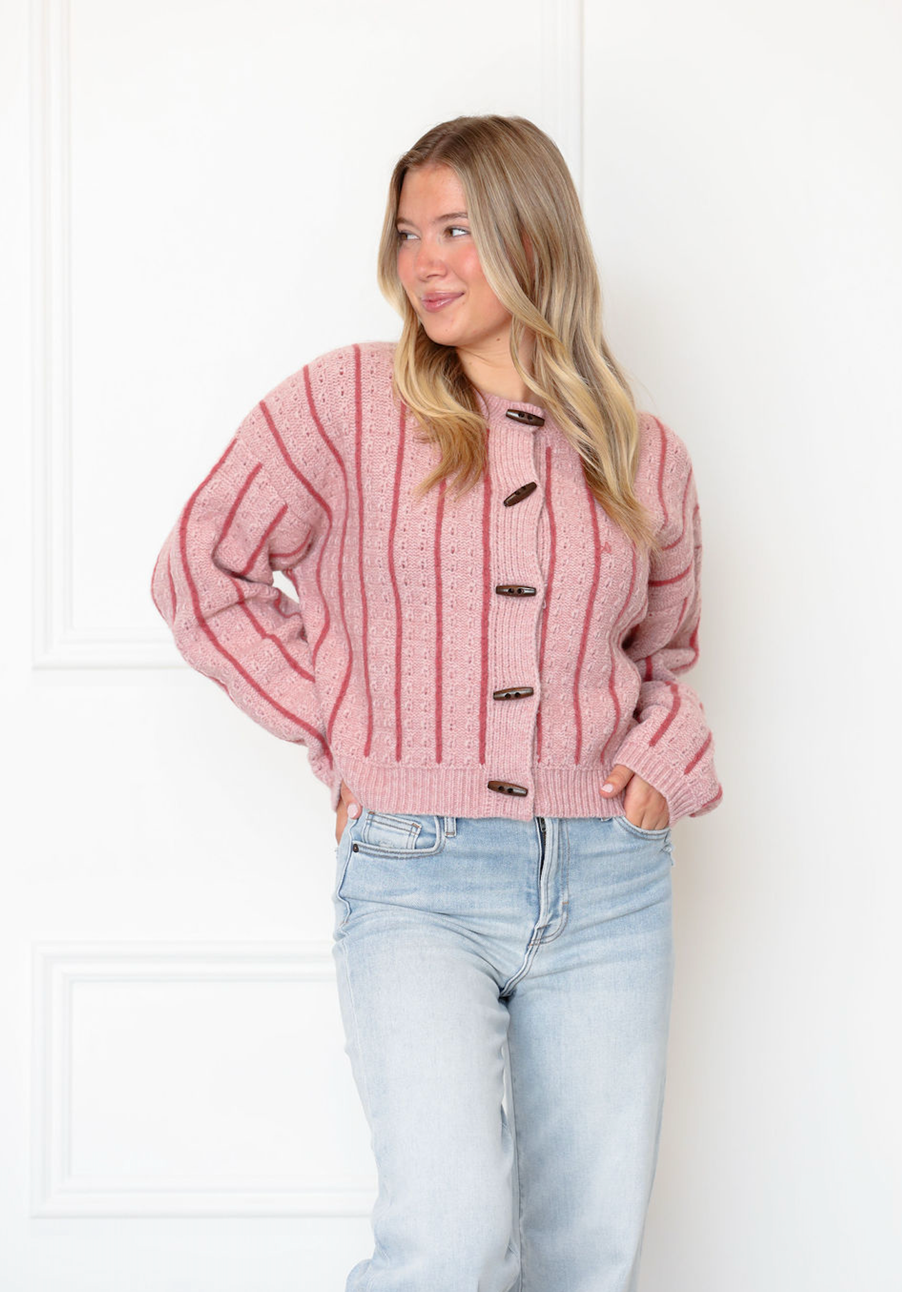 Mauve Stripe Toggle Sweater