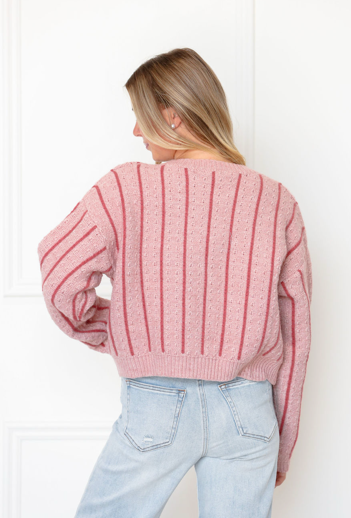 Mauve Stripe Toggle Sweater