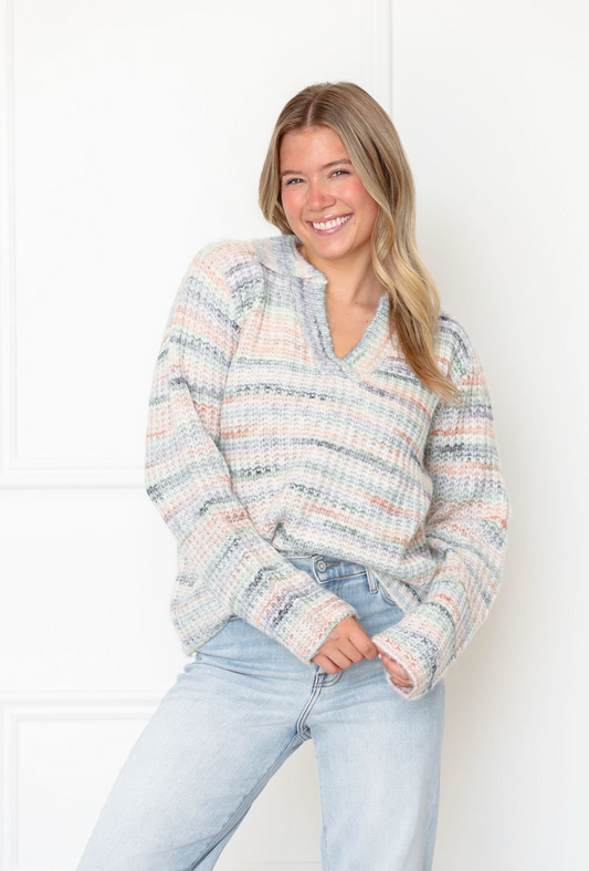 Mint Multi Color Collared Sweater