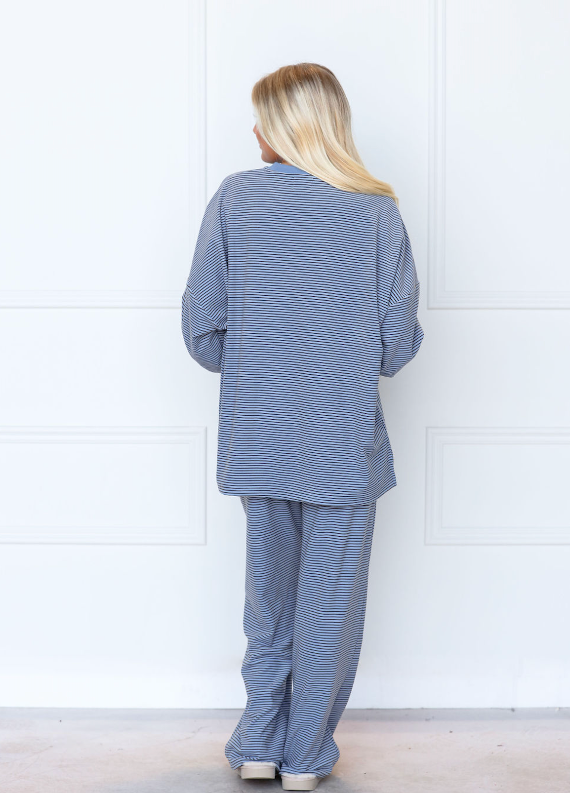 Striped Fleece Oversize Top Blue