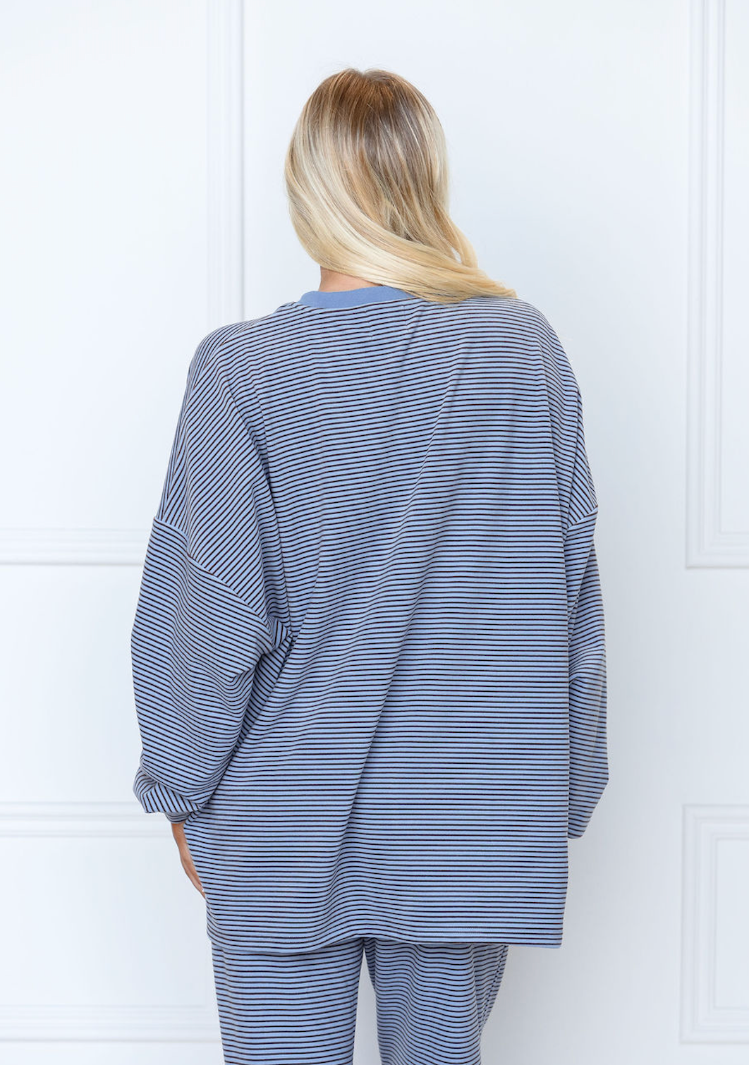 Striped Fleece Oversize Top Blue