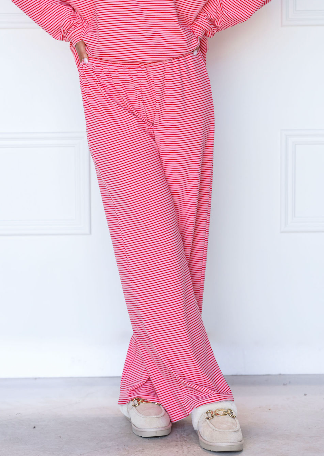 Striped Fleece Pants Pink