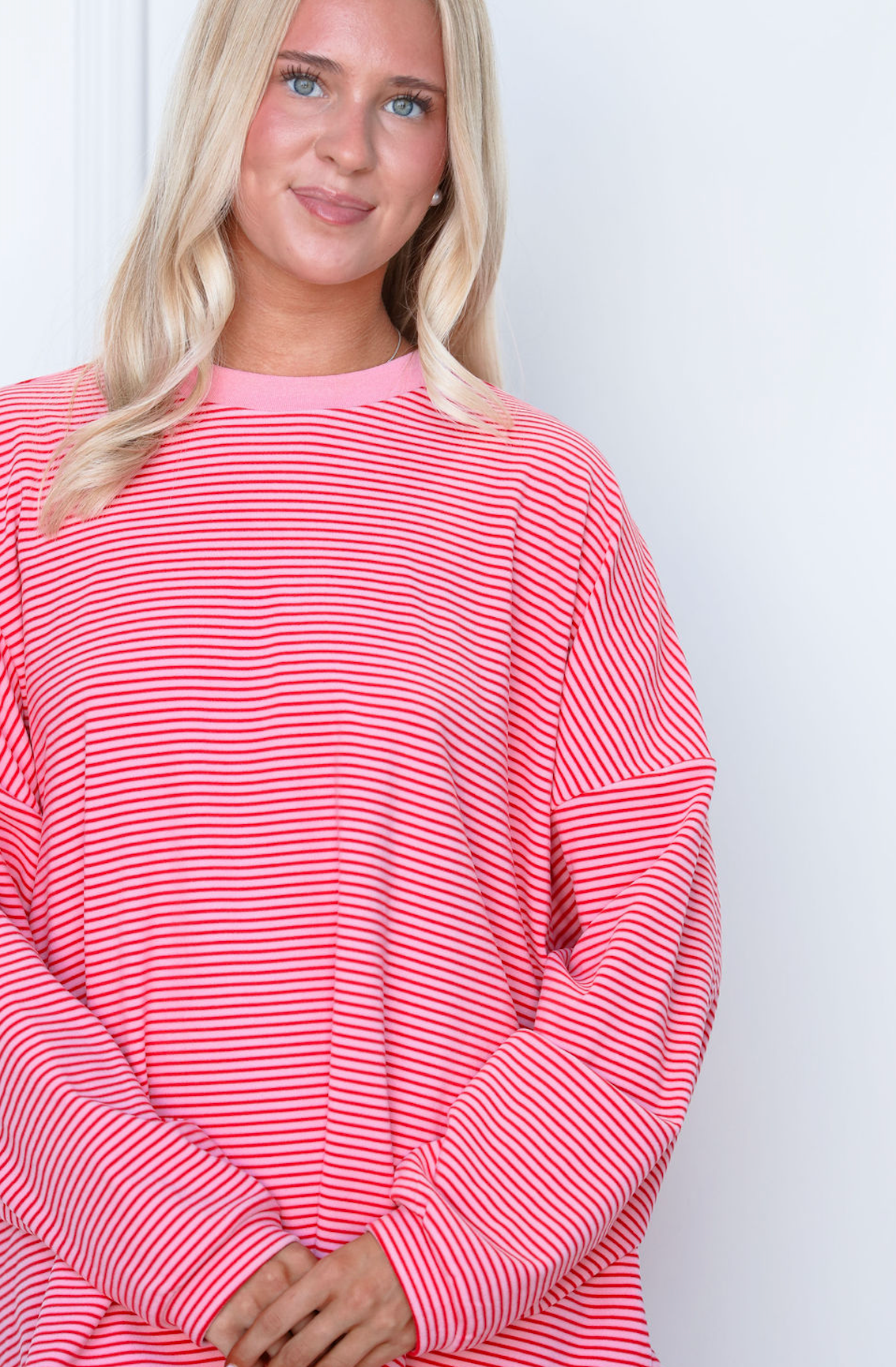Striped Fleece Oversize Top Pink