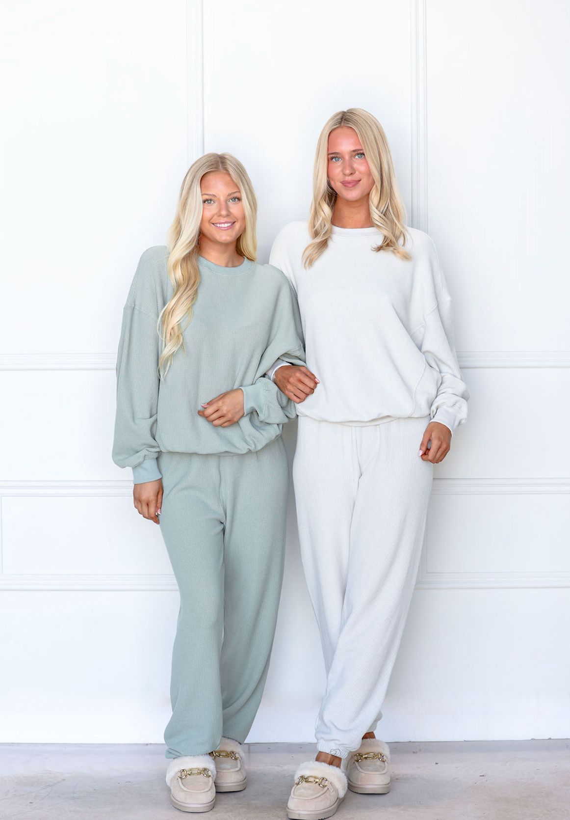 Waffle Knit Pullover & Joggers Set of 2 Sage Green