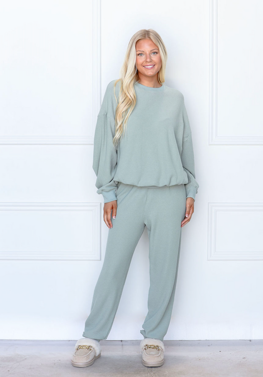 Waffle Knit Pullover & Joggers Set of 2 Sage Green