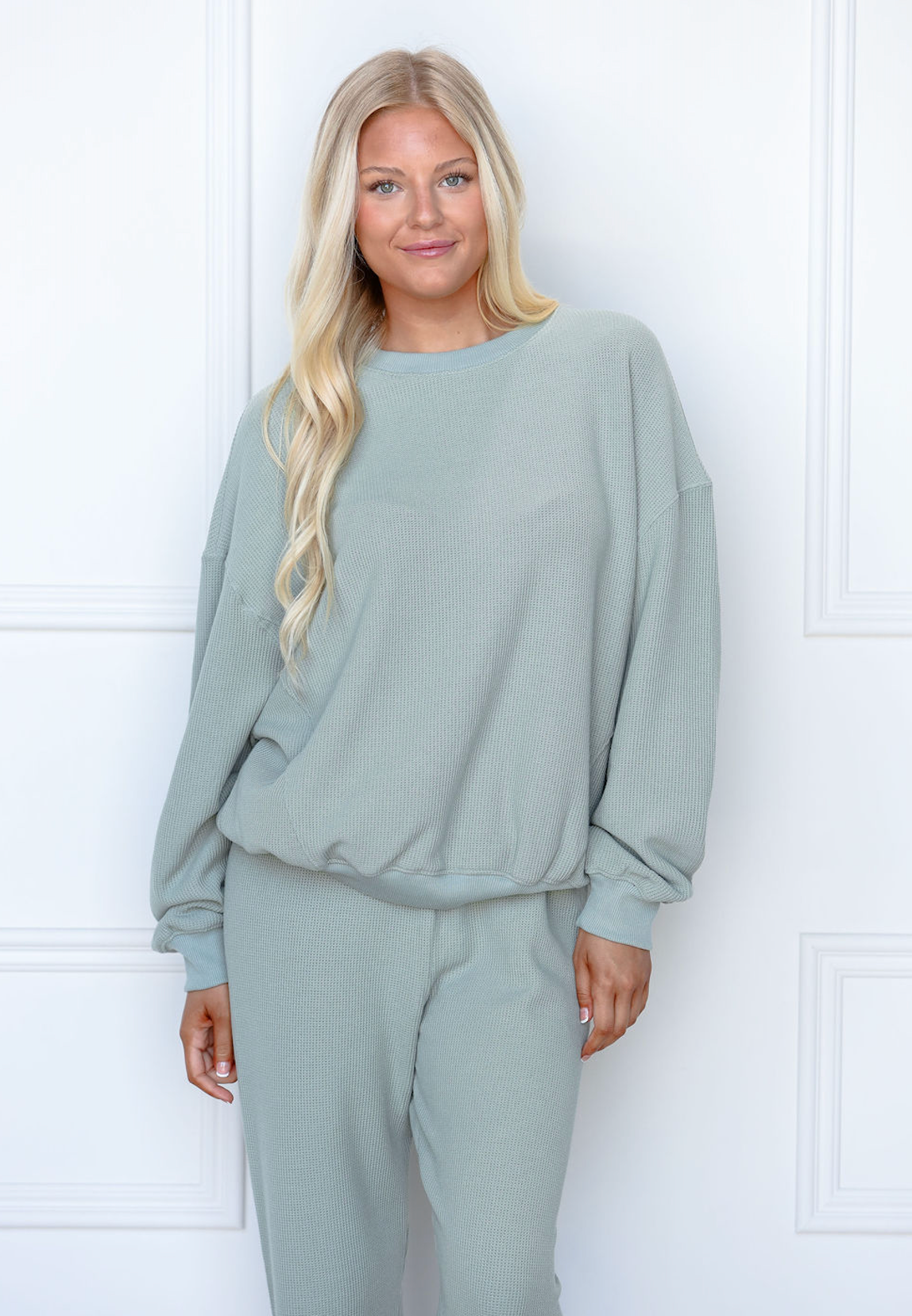 Waffle Knit Pullover & Joggers Set of 2 Sage Green