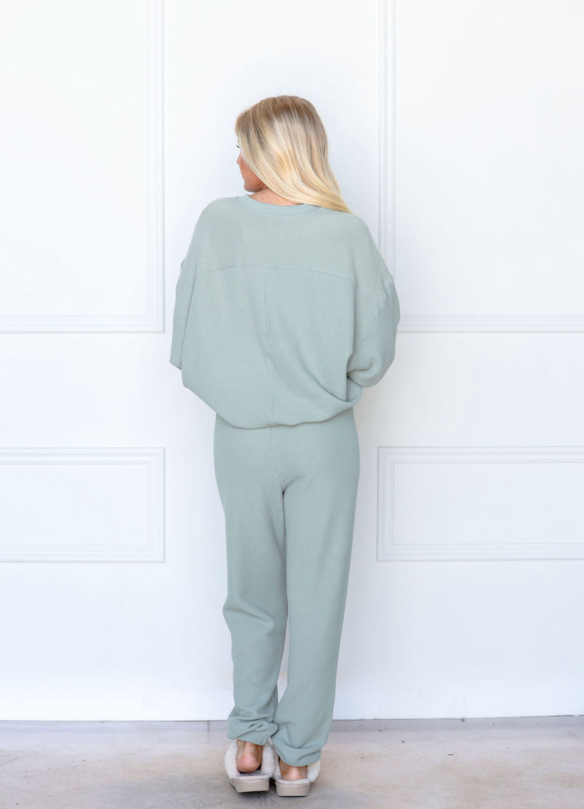 Waffle Knit Pullover & Joggers Set of 2 Sage Green