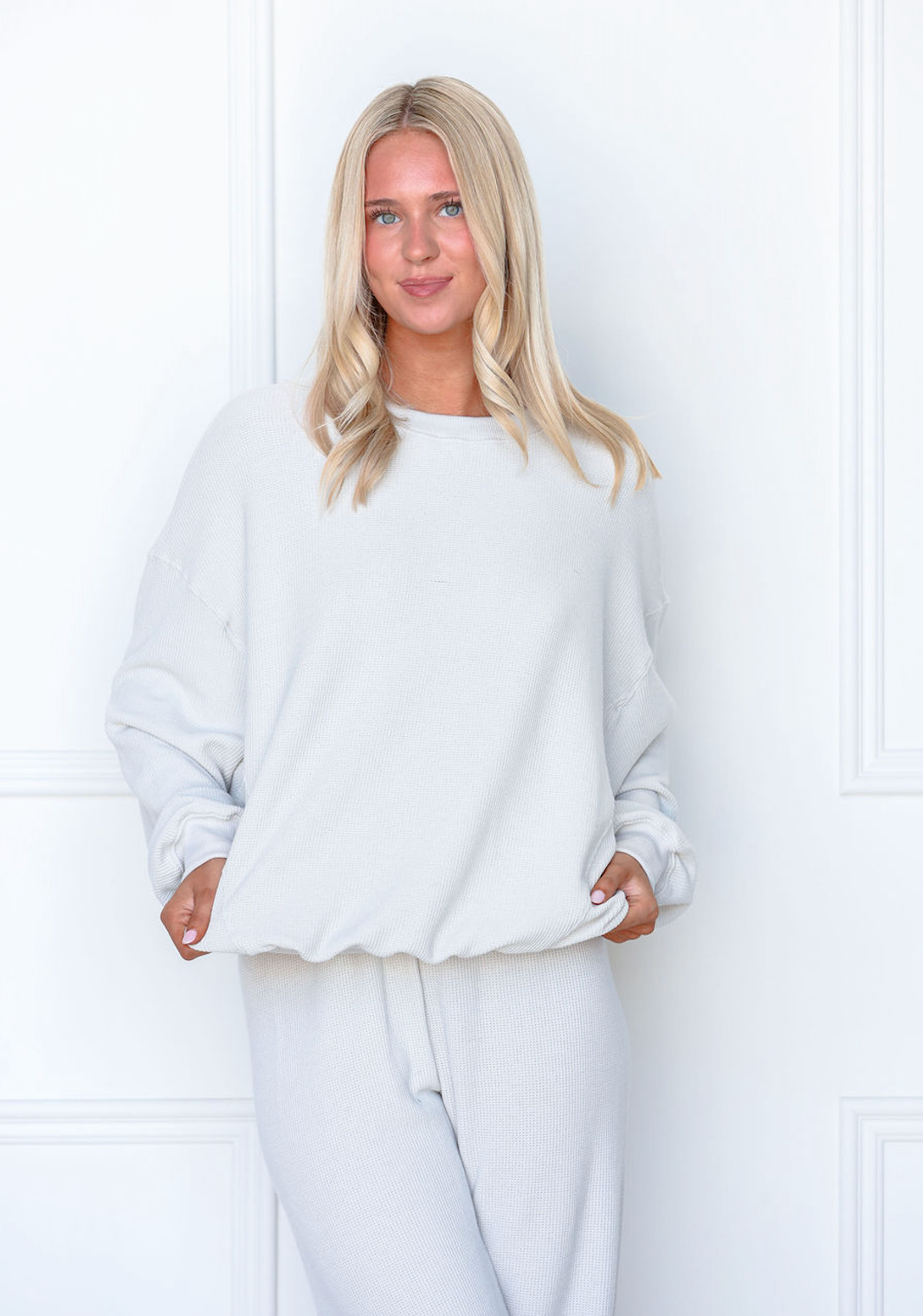 Waffle Knit Pullover & Joggers Set of 2 Digital Mist