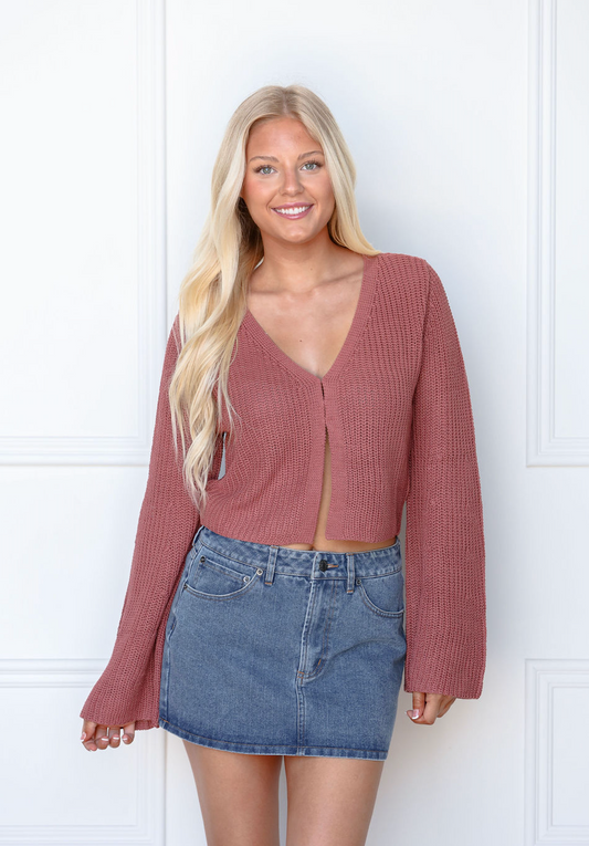 Bell Sleeve Cardigan Rose