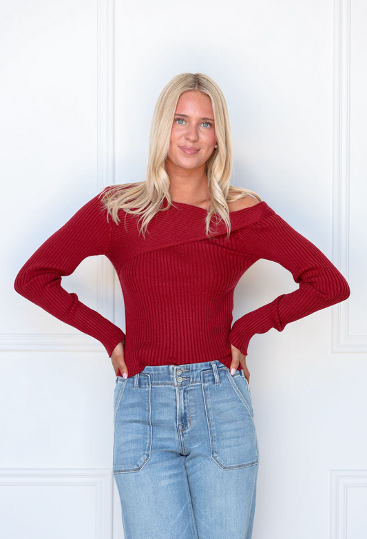 Ashlee Asymmetrical Knit Top Red