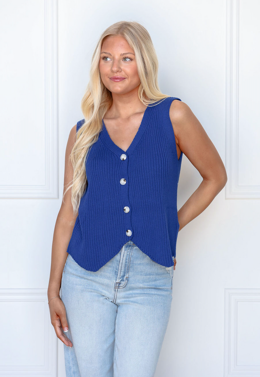 Button Down Knit Vest Royal