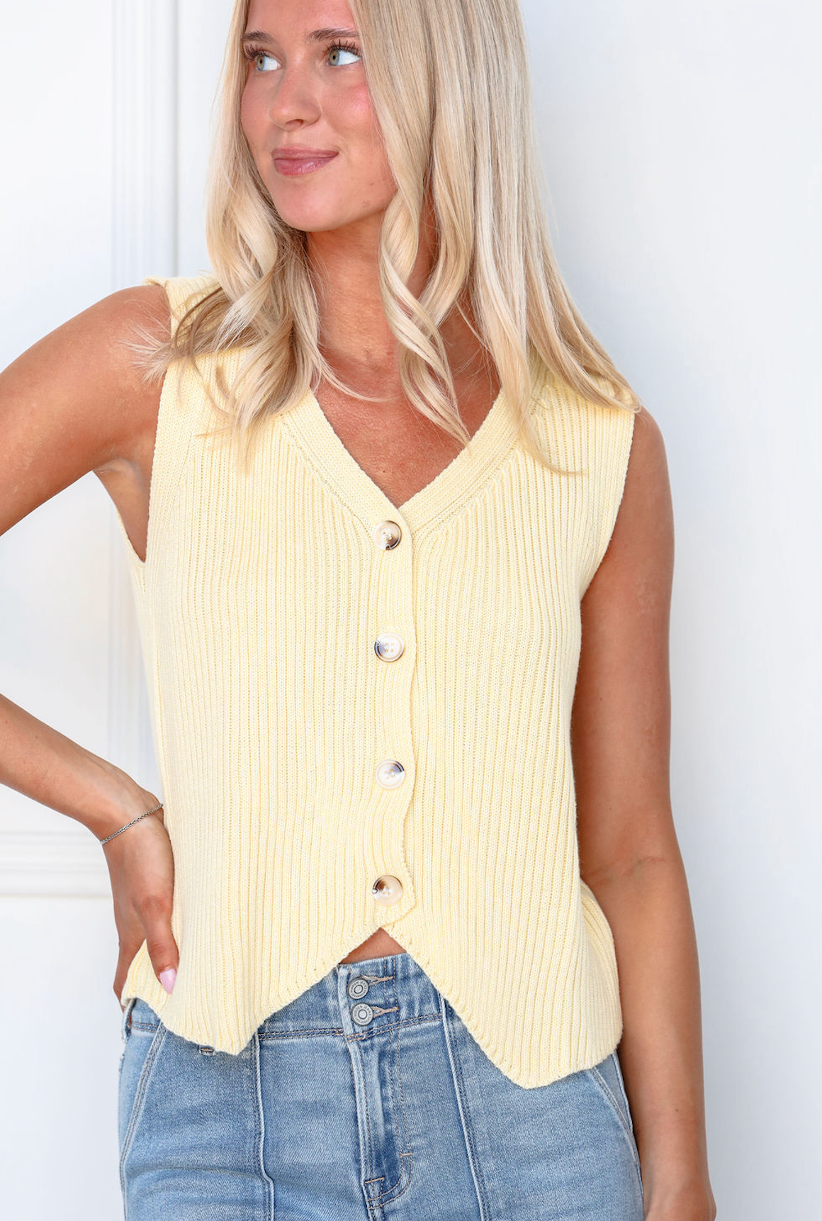 Button Down Knit Vest Butter