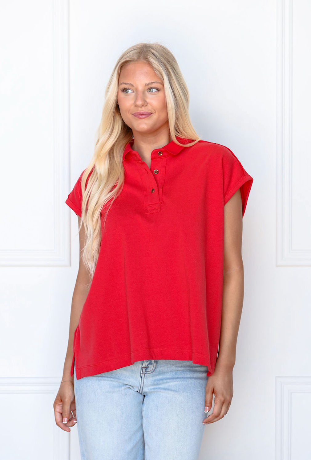 Red Boxy Polo Top