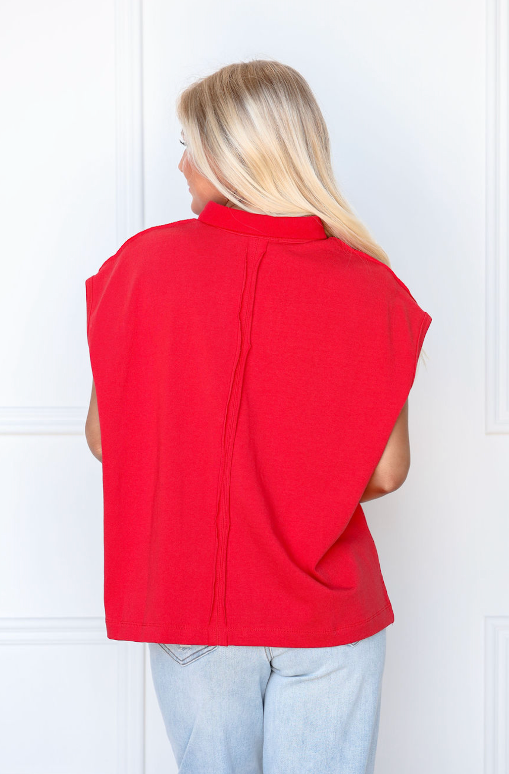 Red Boxy Polo Top