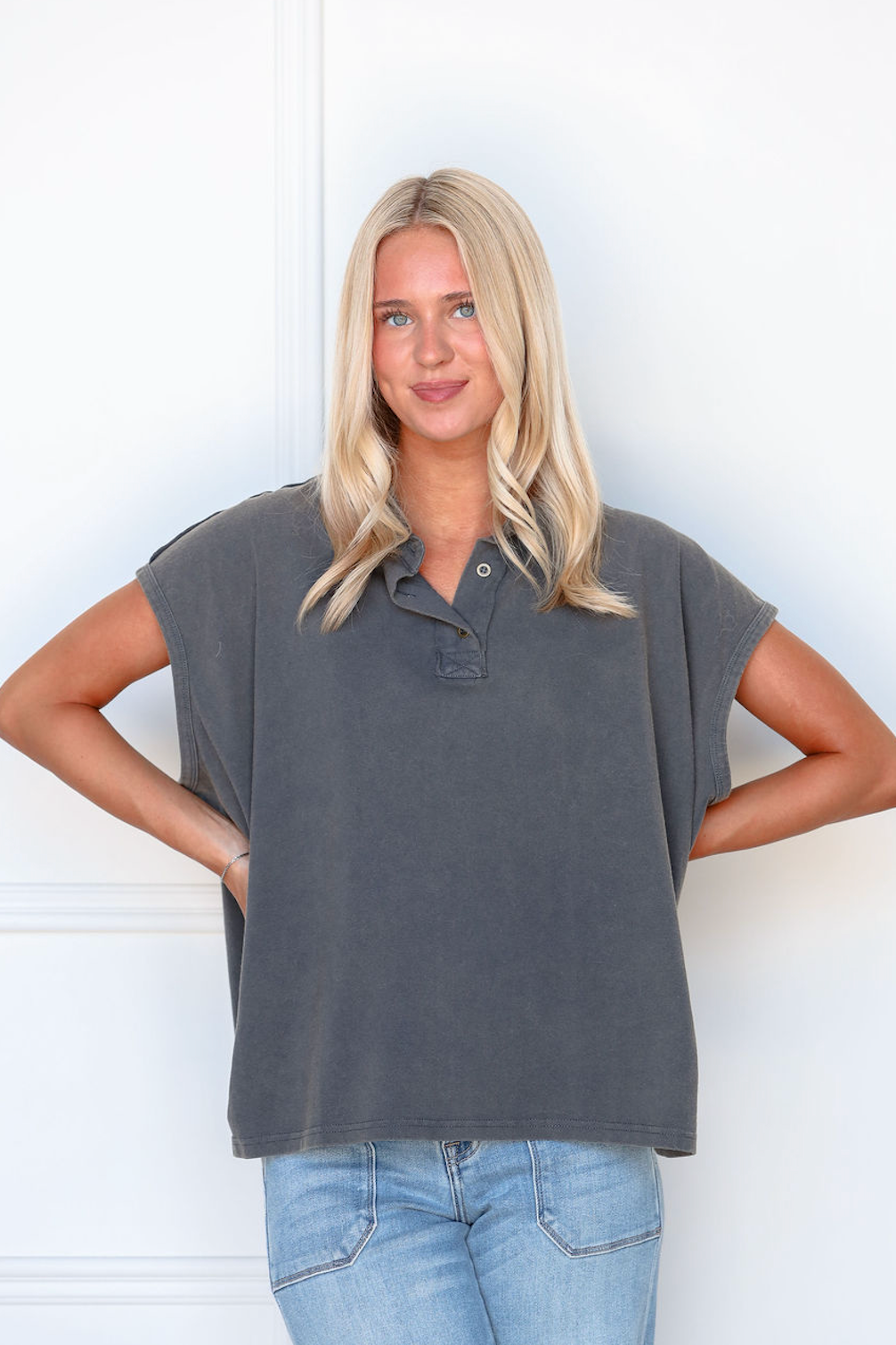 Charcoal Boxy Polo Top