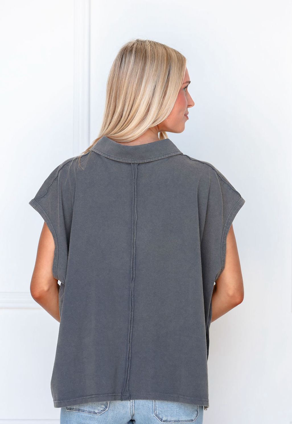 Charcoal Boxy Polo Top