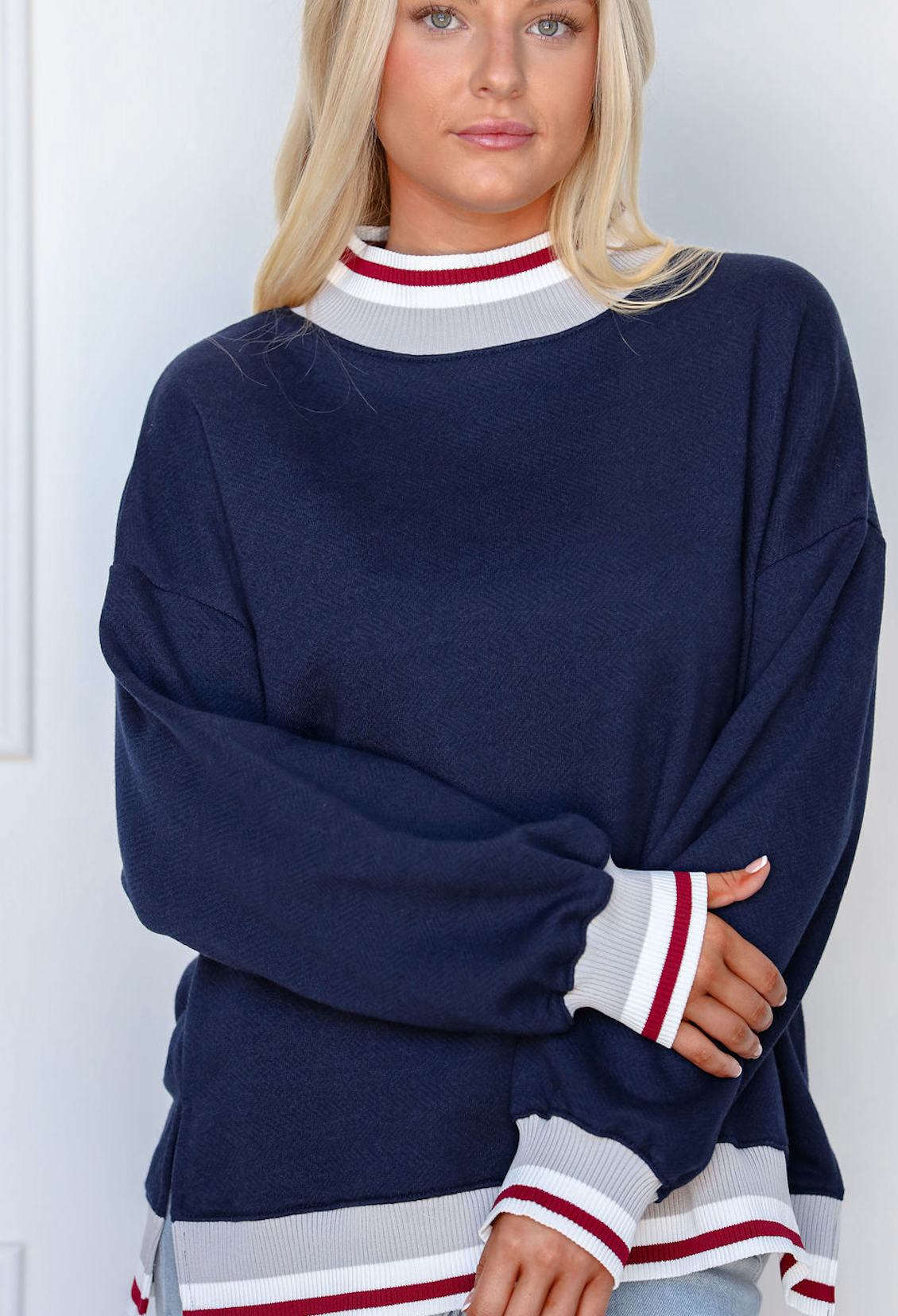 Athletic Stripe Mock Sweatshirt Navy