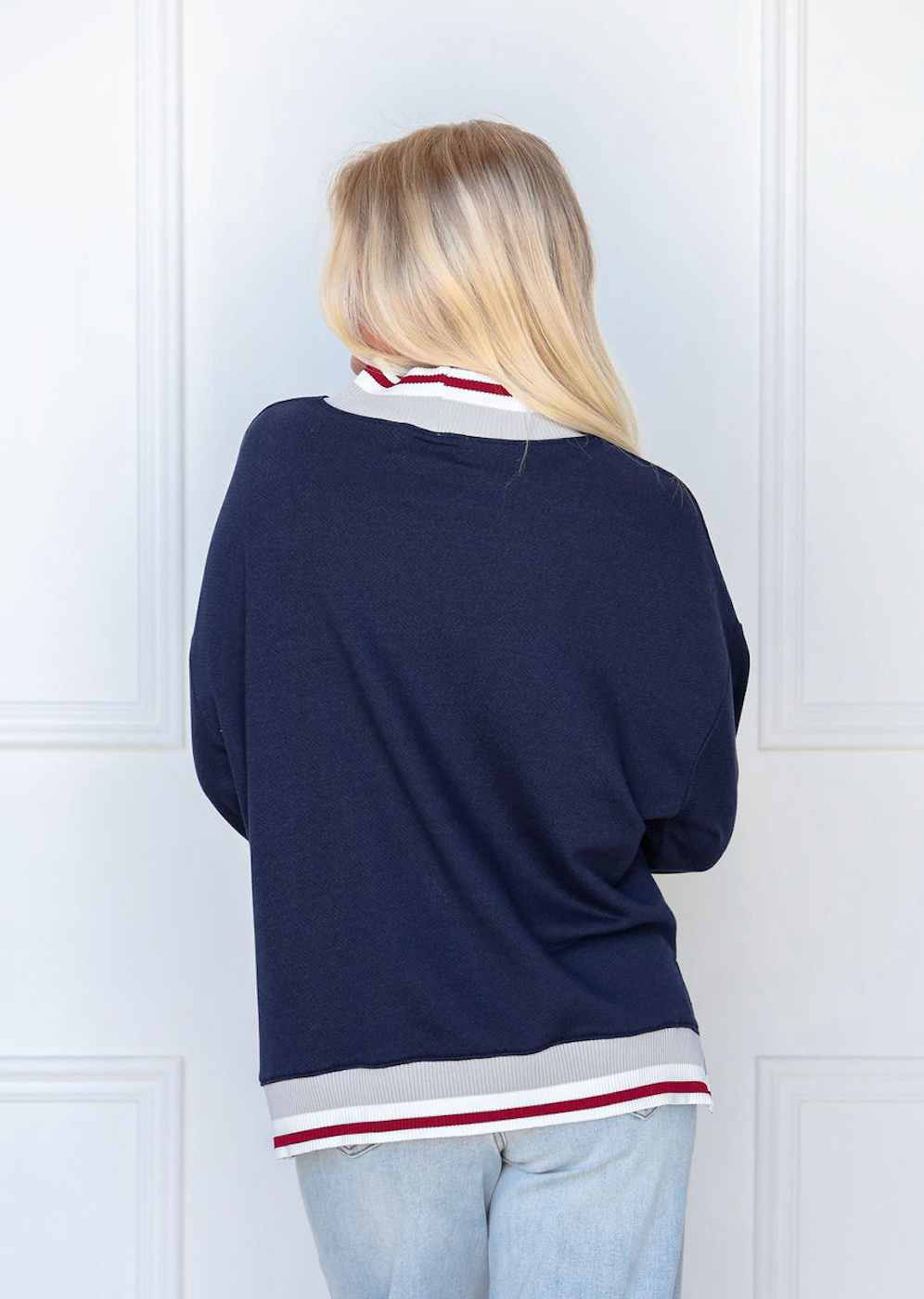 Athletic Stripe Mock Sweatshirt Navy