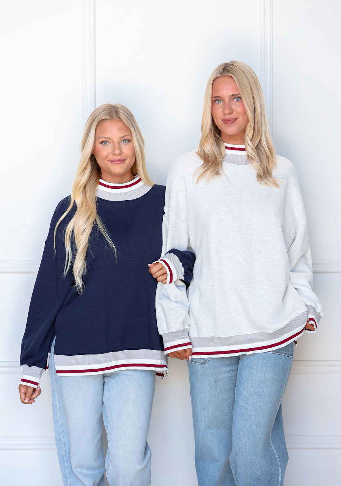Athletic Stripe Mock Sweatshirt Navy