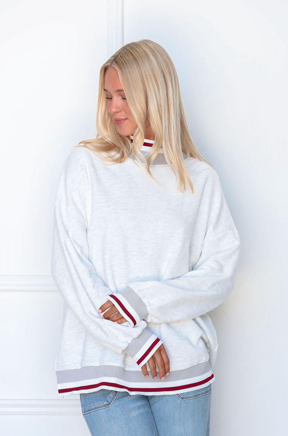 Athletic Stripe Mock Sweatshirt Grey