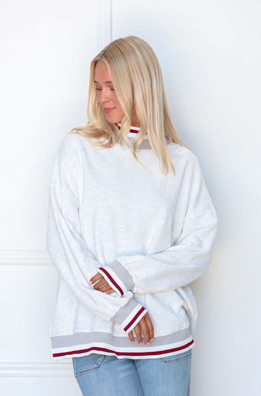 Athletic Stripe Mock Sweatshirt Grey