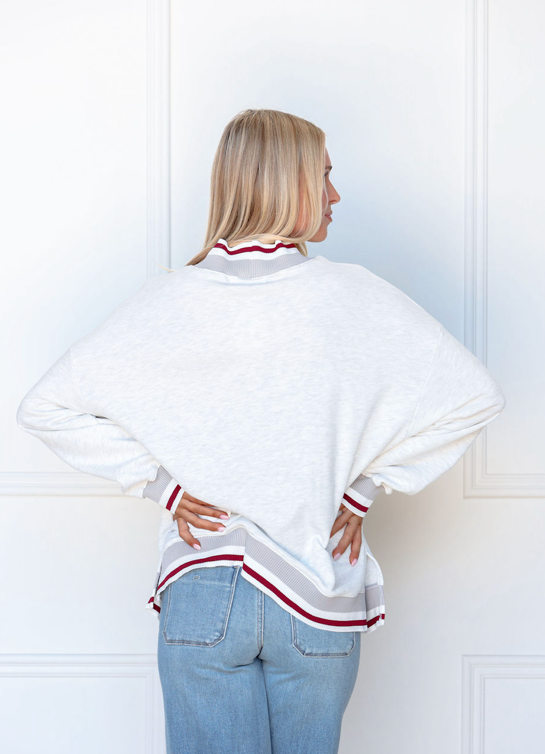 Athletic Stripe Mock Sweatshirt Grey