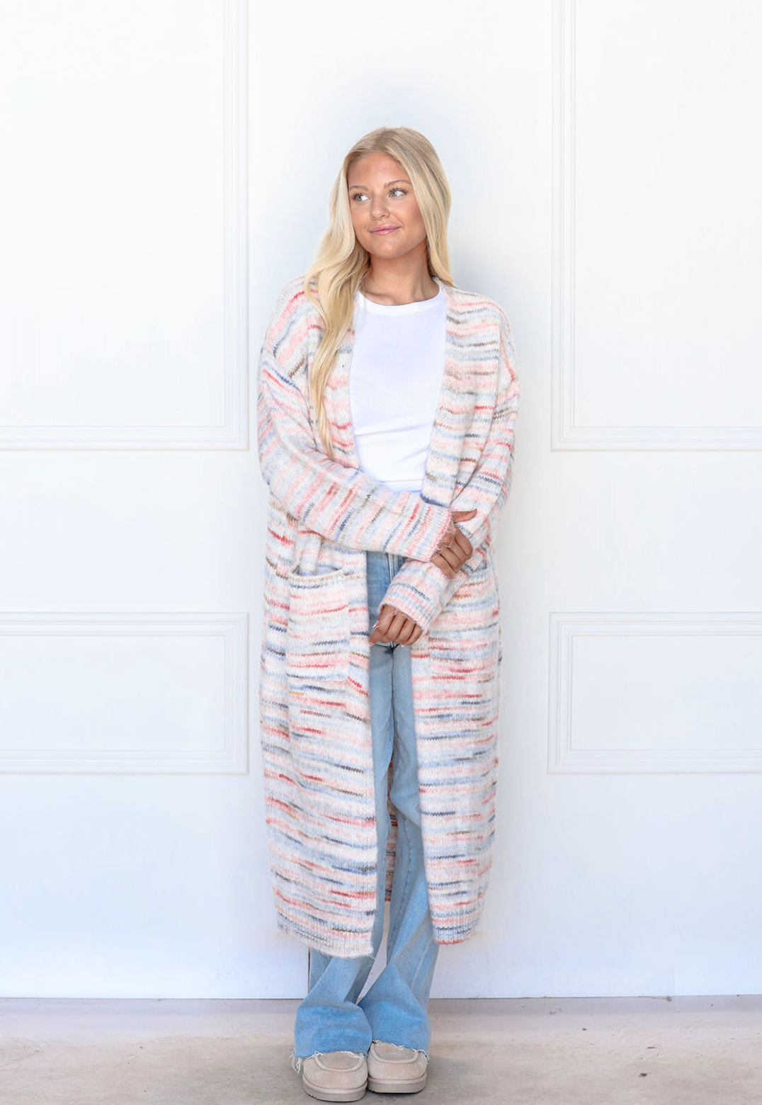 Pink Multi Color Knit Cardigan