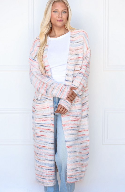 Pink Multi Color Knit Cardigan