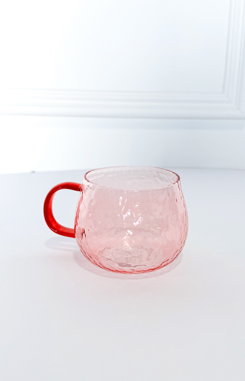 Pink Hammered Glass Mug