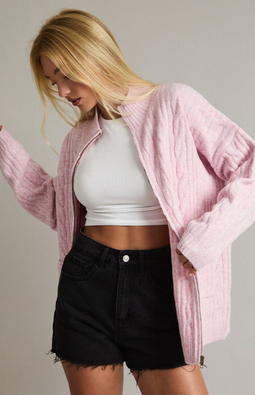 Cable Knit Zip Front Jacket