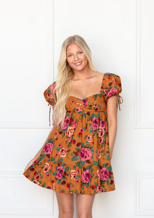Mustard Floral Babydoll Dress