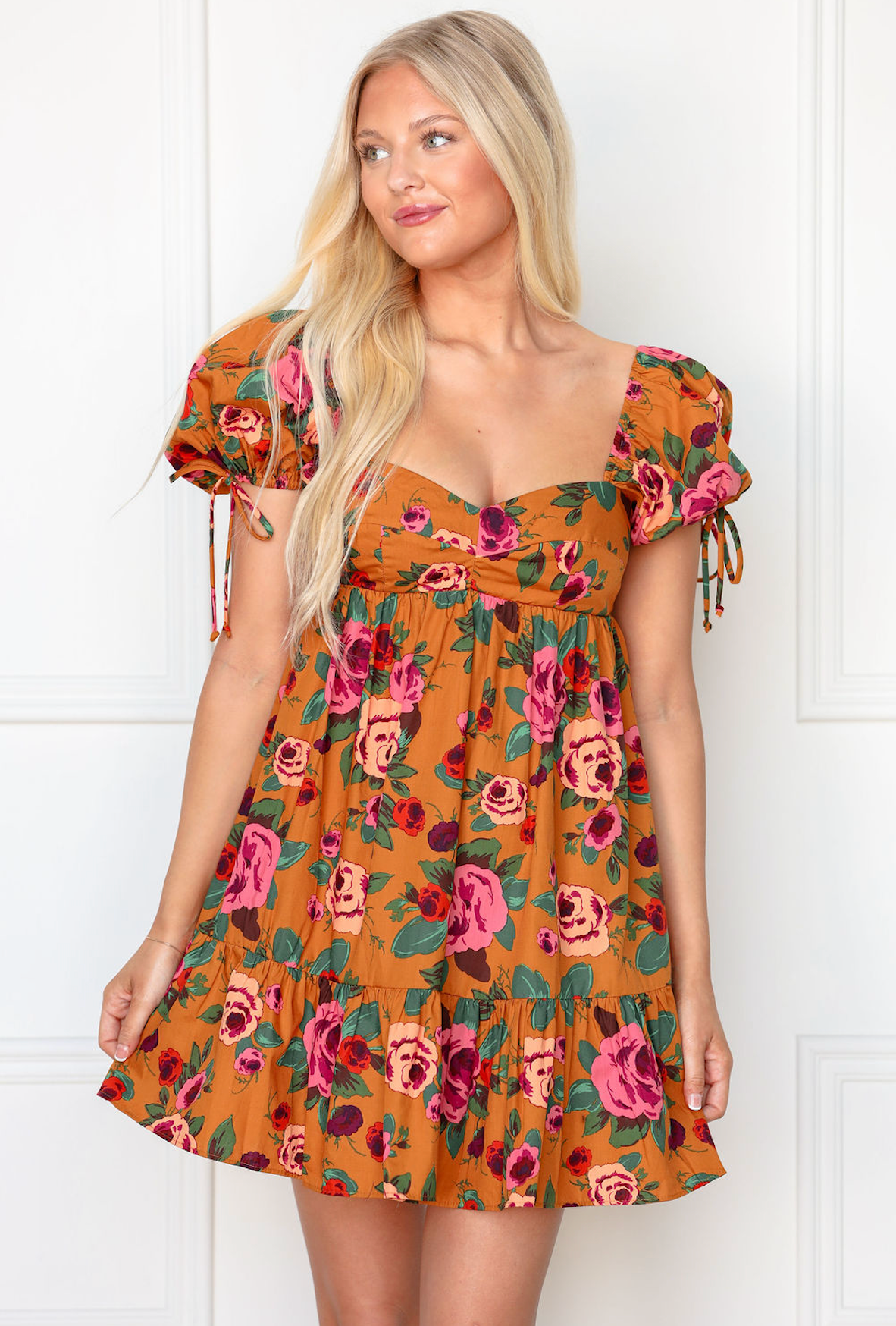 Mustard Floral Babydoll Dress