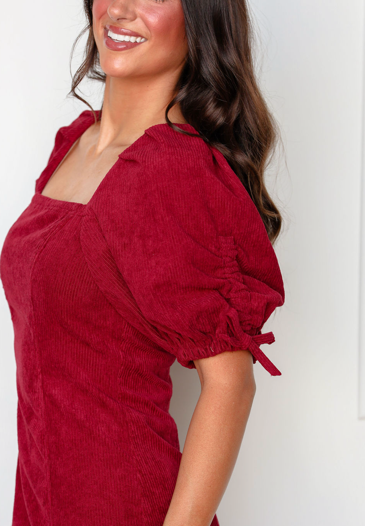 Corduroy Square Neck Dress Wine