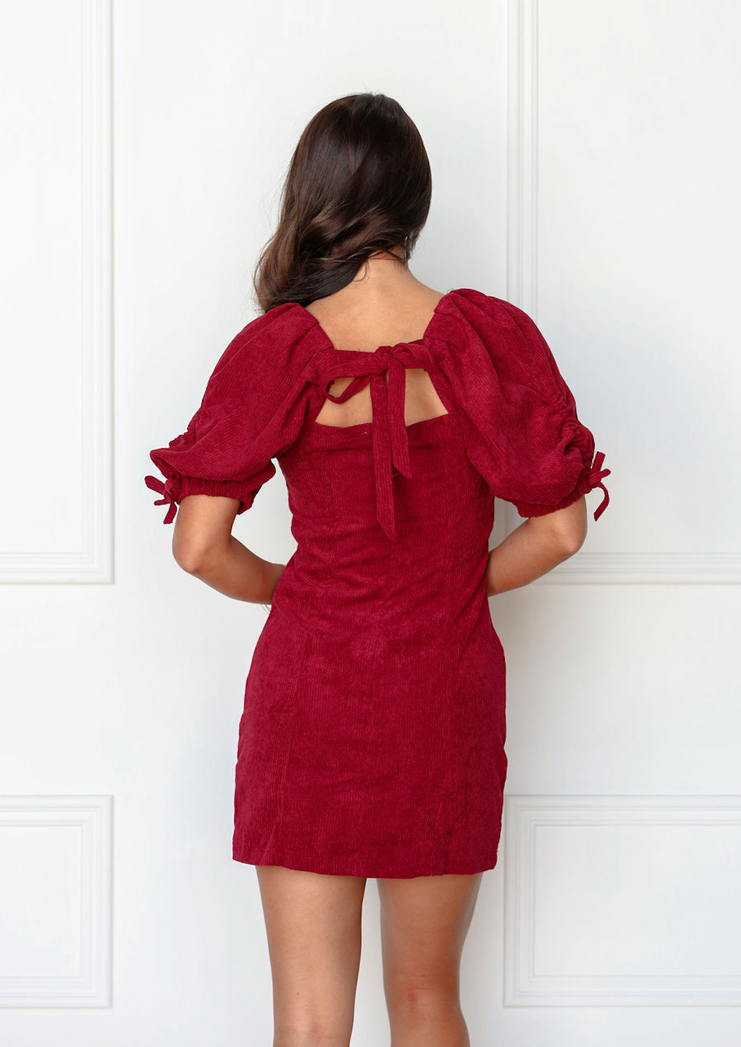 Corduroy Square Neck Dress Wine